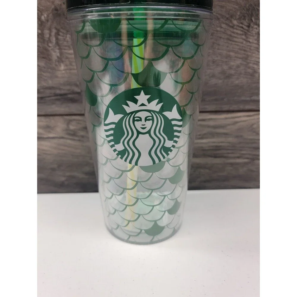 Starbucks 16 oz Mermaid Scale Plastic Tumbler w/ Lid & Straw
